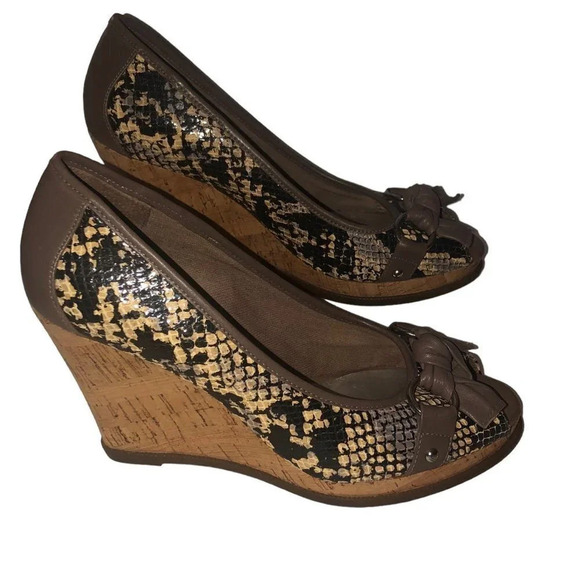 SPERRY Top-Sider Sz 8 Womens Python Silverside Peep Toe Cork Platform Wedge Shoe - Picture 3 of 8